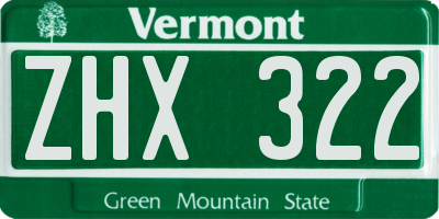 VT license plate ZHX322