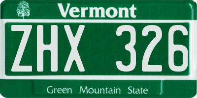 VT license plate ZHX326