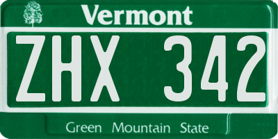 VT license plate ZHX342