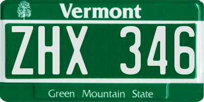 VT license plate ZHX346