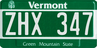 VT license plate ZHX347