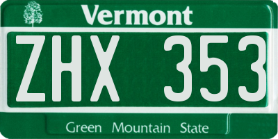 VT license plate ZHX353