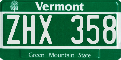VT license plate ZHX358