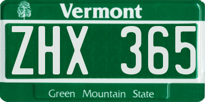 VT license plate ZHX365