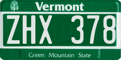 VT license plate ZHX378