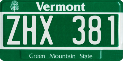 VT license plate ZHX381