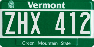 VT license plate ZHX412