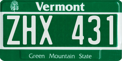 VT license plate ZHX431
