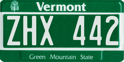 VT license plate ZHX442