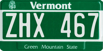 VT license plate ZHX467