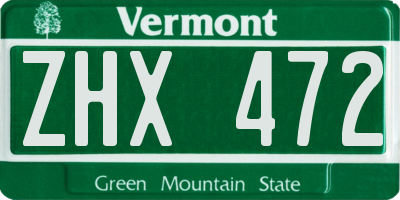 VT license plate ZHX472
