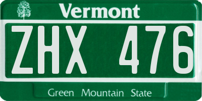 VT license plate ZHX476