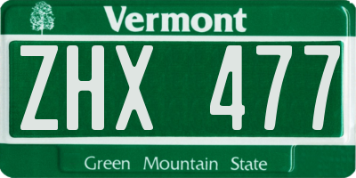 VT license plate ZHX477