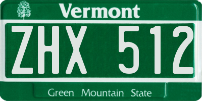 VT license plate ZHX512