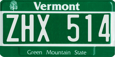 VT license plate ZHX514