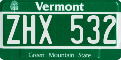 VT license plate ZHX532