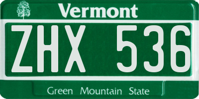 VT license plate ZHX536