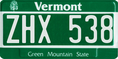 VT license plate ZHX538
