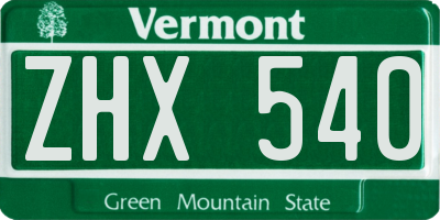 VT license plate ZHX540