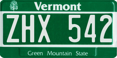VT license plate ZHX542