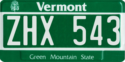 VT license plate ZHX543