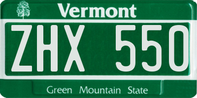 VT license plate ZHX550