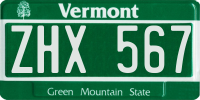 VT license plate ZHX567