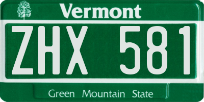 VT license plate ZHX581