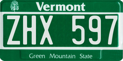 VT license plate ZHX597