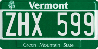 VT license plate ZHX599