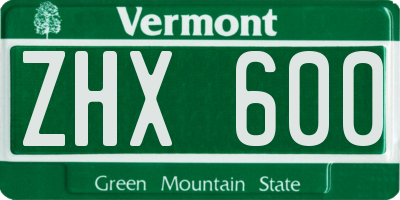 VT license plate ZHX600