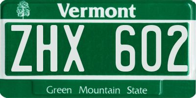 VT license plate ZHX602