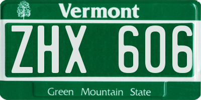 VT license plate ZHX606