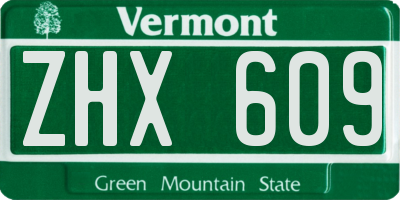 VT license plate ZHX609