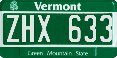 VT license plate ZHX633