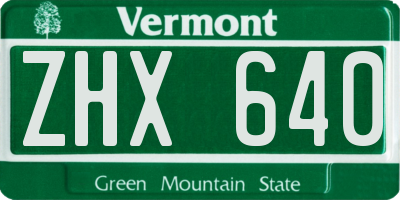 VT license plate ZHX640
