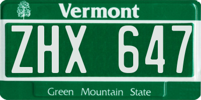 VT license plate ZHX647