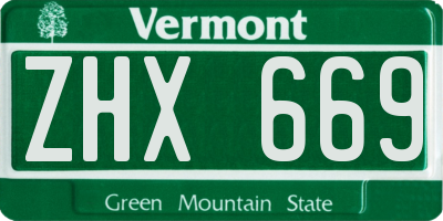 VT license plate ZHX669