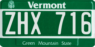 VT license plate ZHX716