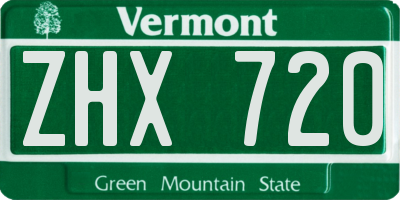 VT license plate ZHX720