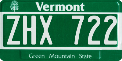 VT license plate ZHX722