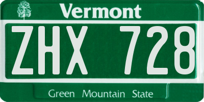 VT license plate ZHX728