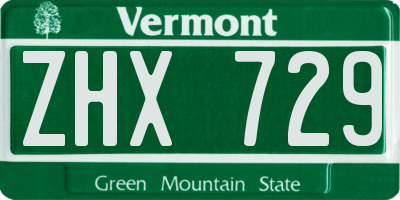 VT license plate ZHX729