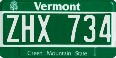 VT license plate ZHX734