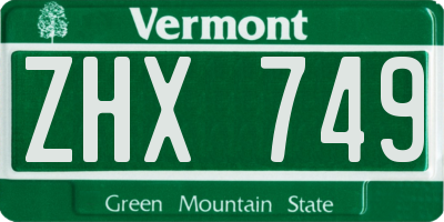 VT license plate ZHX749