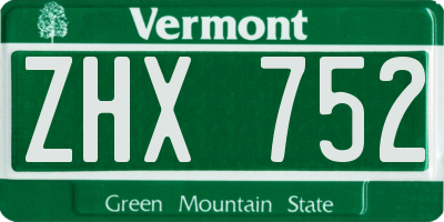 VT license plate ZHX752