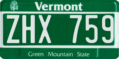 VT license plate ZHX759