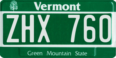 VT license plate ZHX760
