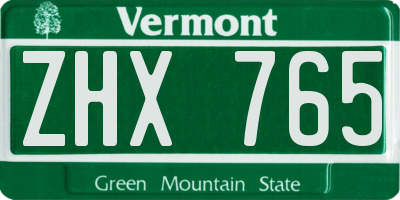 VT license plate ZHX765