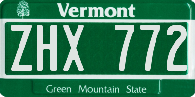VT license plate ZHX772